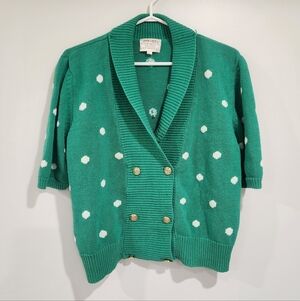 Susan Bristol Green Polka Dot Faux Cardigan Sweater